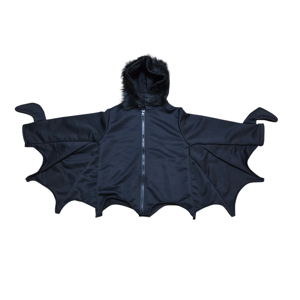 Kids Bat Costume Zip Jacket Black Furry Hood Size 6 Halloween